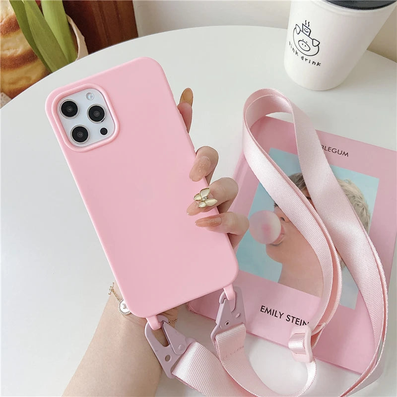 Crossbody Lanyard Matte Silicone Soft For Case iPhone