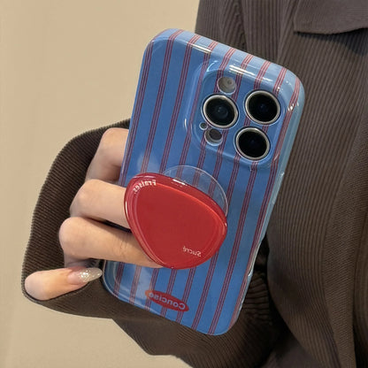 Retro Style Red Blue Striped With Bracket Phone Case For iPhone