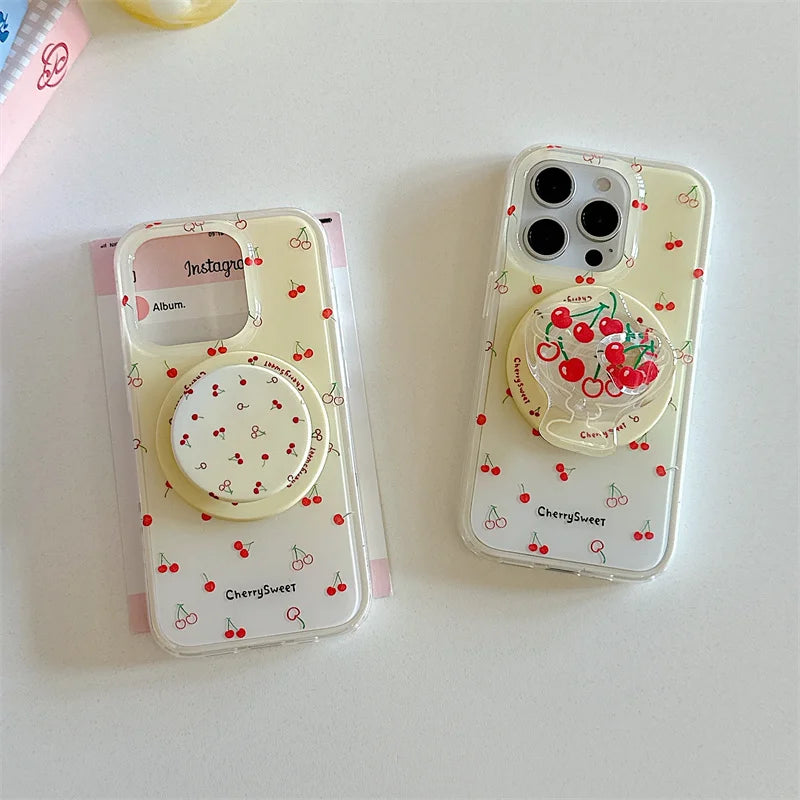 Cute Cherry Magnetic Stand Holder Phone Case