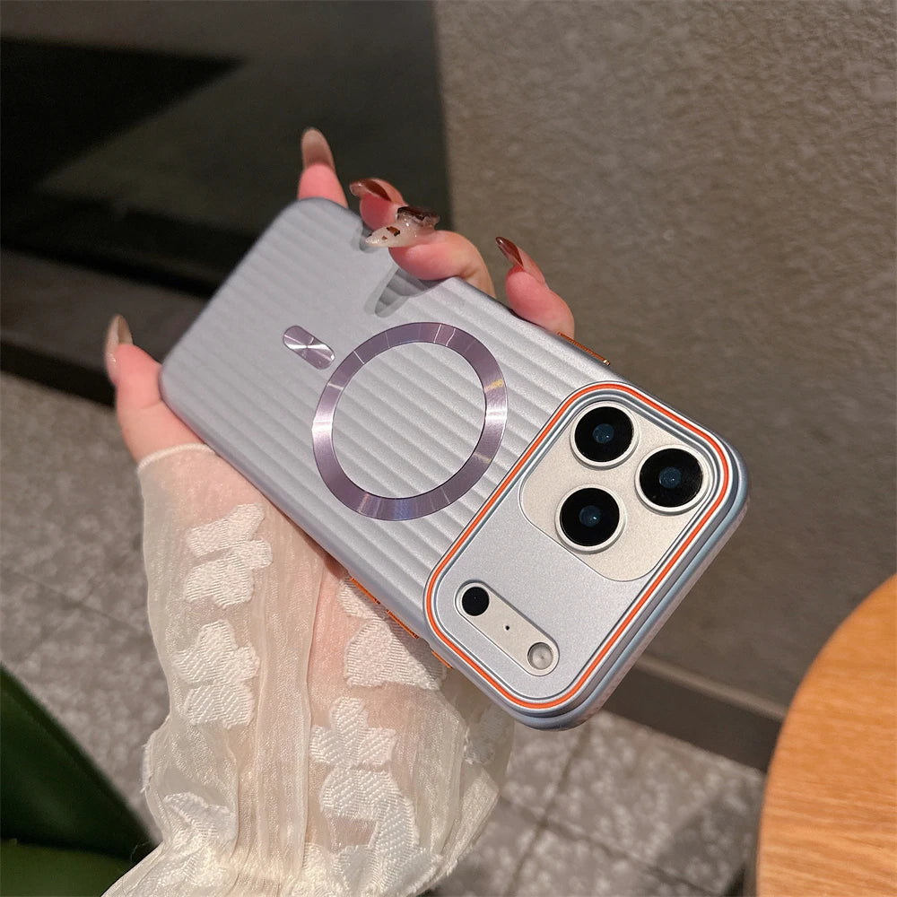 Luxury Striped Matte Magnetic Phone Case For iPhone