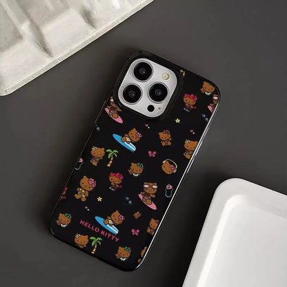 Black Skin Hello Kitty Sexy Bow Strap Mirror Phone Case For iPhone