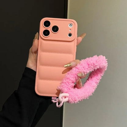 Luxury Down Jacket Furry Lanyard Case For iPhone