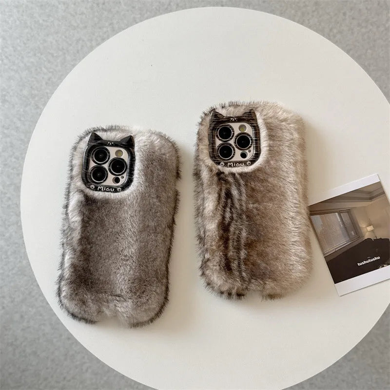 Luxury Personality Gradient Furry Plush Warm Phone Case For iPhone