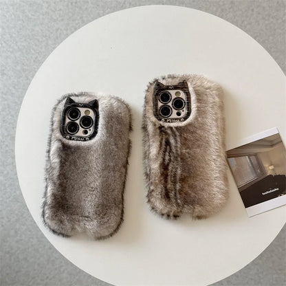 Luxury Personality Gradient Furry Plush Warm Phone Case For iPhone