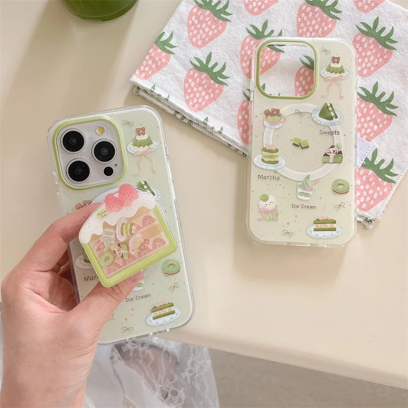 Cute Matcha Cake Magnetic Stand Phone Case