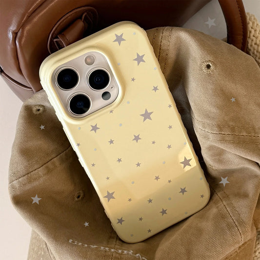 Korean Style Yellow Full Screen Grey Stars Soft Phone Case For iPhone