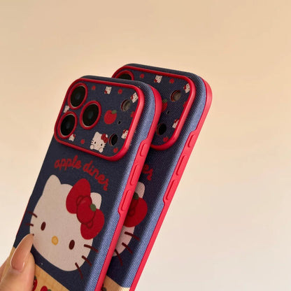 Luxury 3D Leather Pattern Large Window Apple Kitty Case For iPhone