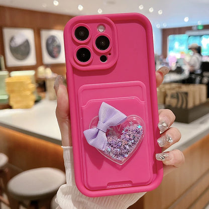 Lovely 3D Love Heart Card Bag Holder Phone Case For iPhone