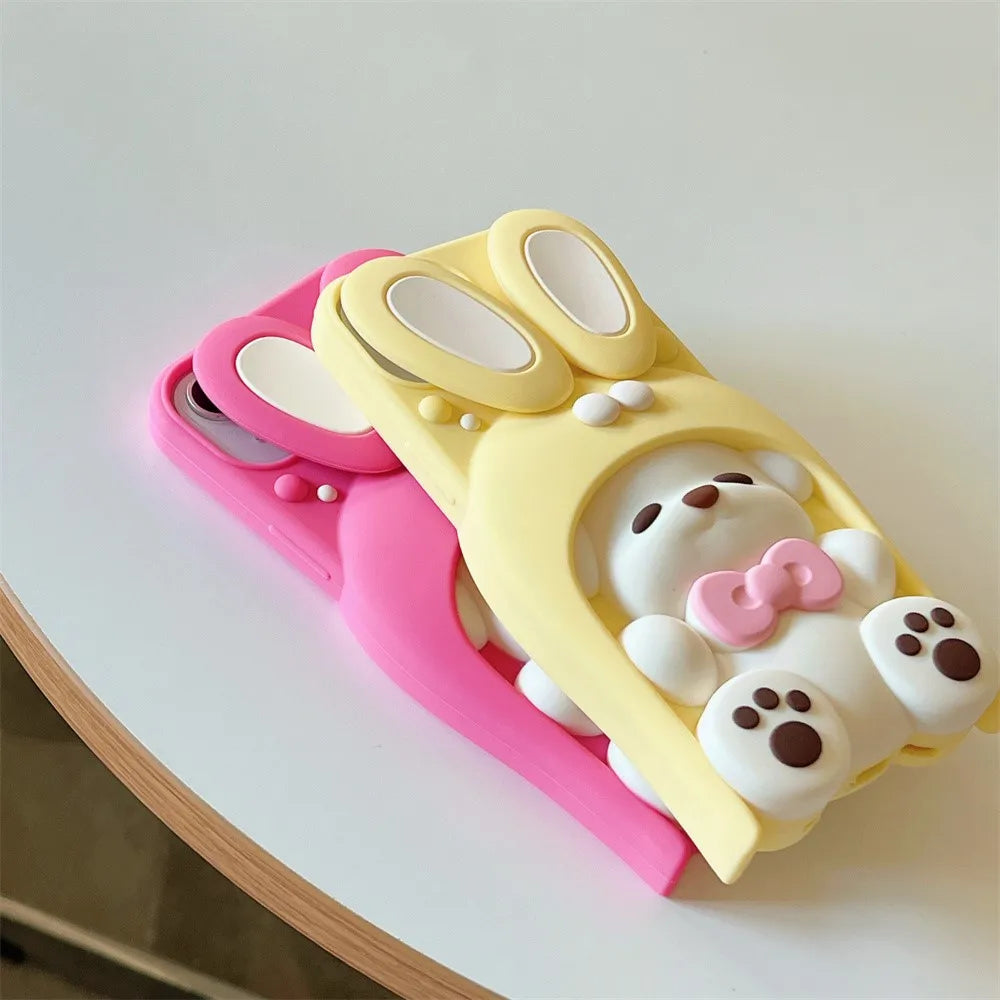 Cute 3D Rotating Ear Bow Dog Silicone Phone Case