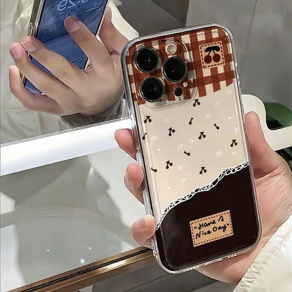 Checkered Cherry With Small Flowers Protective Phone Case