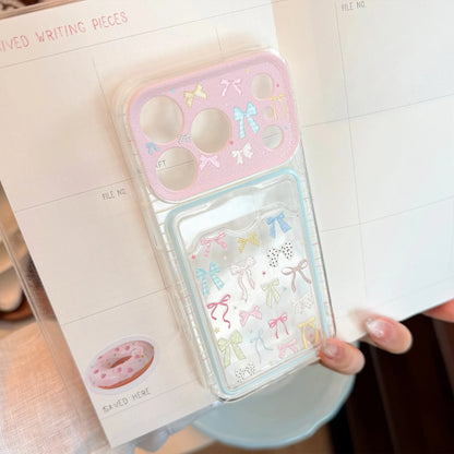 Korean Colorful Bowknot Card Holder Phone Case For iPhone