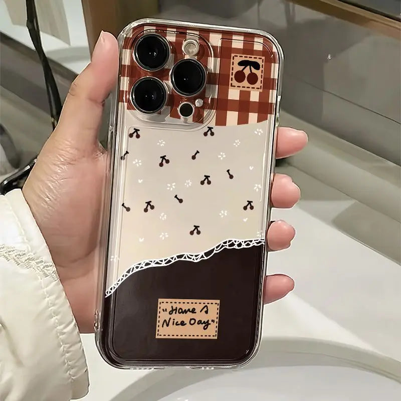 Checkered Cherry With Small Flowers Protective Phone Case