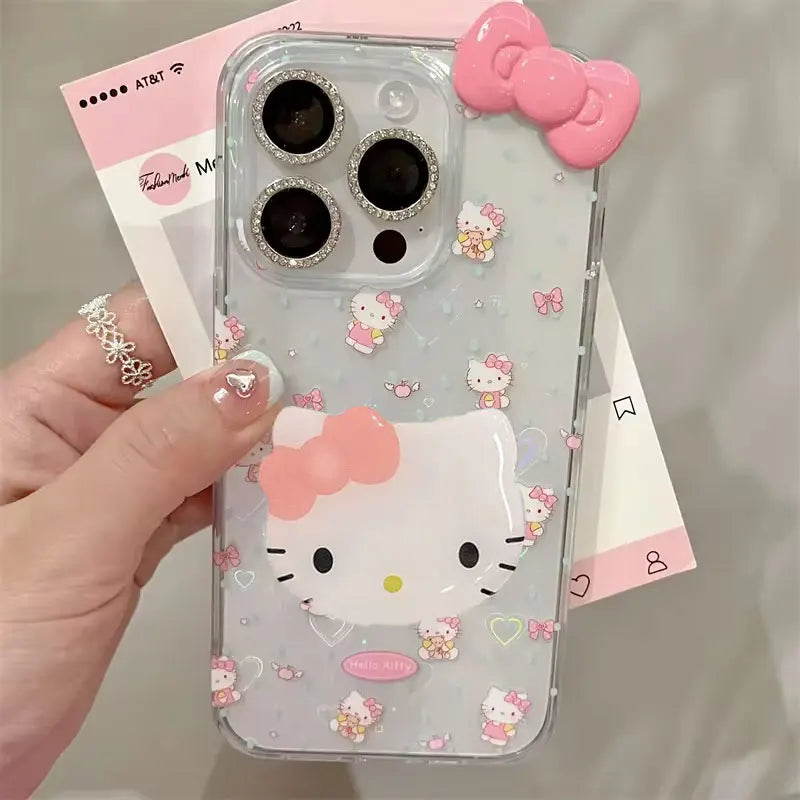 Hello Kitty Pink Bow 3D Kawaii Phone Case For iPhone