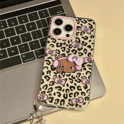 Hello Kitty Leopard Print Headphones Phone Case For iPhone