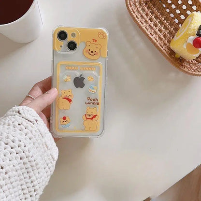 Cute Winnie the Pooh Photo Card Holder Wallet Phone Case For iPhone