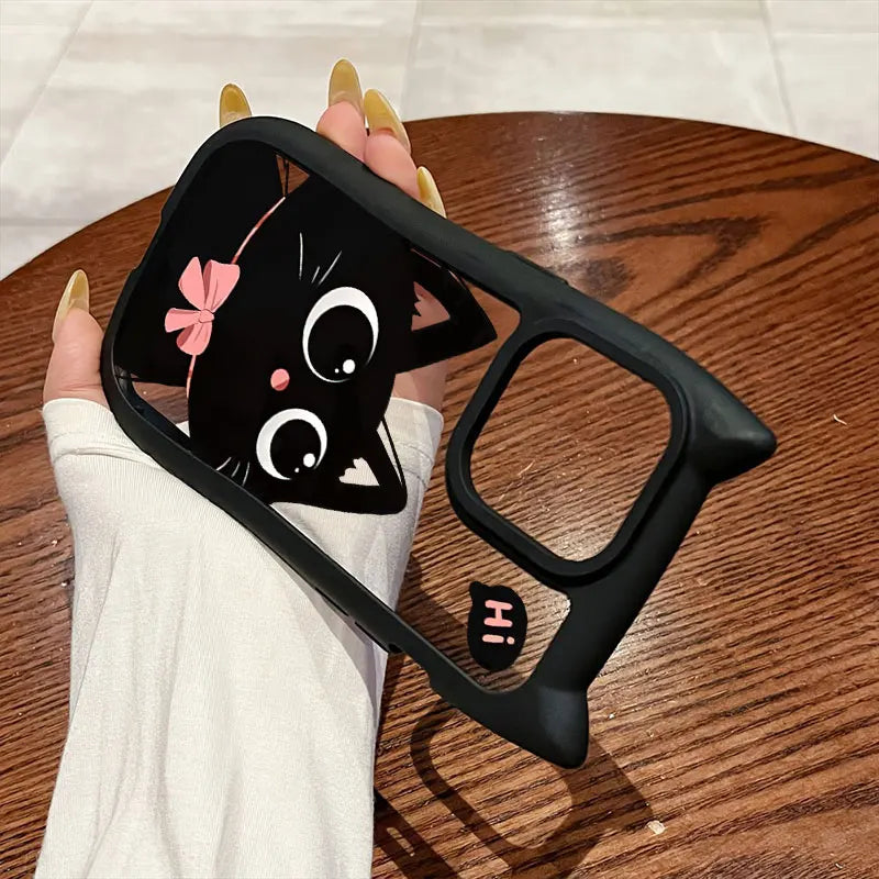 Cute Big Eyed Cat Pattern Cat's Ears Phone Case For iPhone