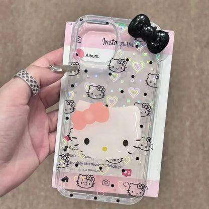 Hello Kitty Black Dot Line KT Phone Case For iPhone