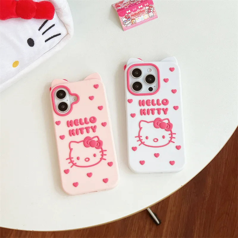 Cute Cartoon Bowknot Hello Kitty Love Heart Soft Silicone Phone Case For iPhone