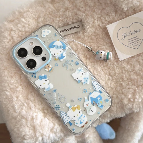 Winter Cute Cartoon snow house Hello Kitty Phone Case For  iPhone