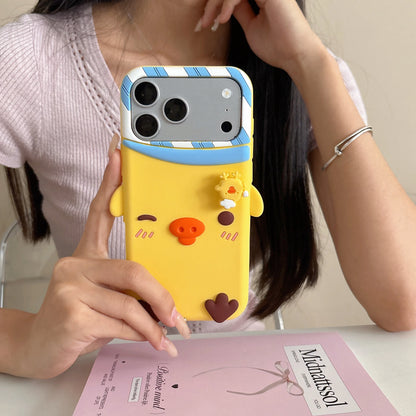 3D Cartoon Rilakkuma Yellow Chick Rotate Decompress Phone Case For iPhone
