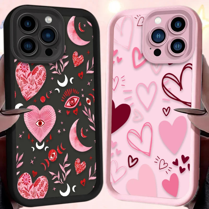 Pink Heart-Shaped Pattern Phone Case For iPhone