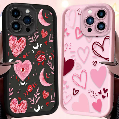 Pink Heart-Shaped Pattern Phone Case For iPhone