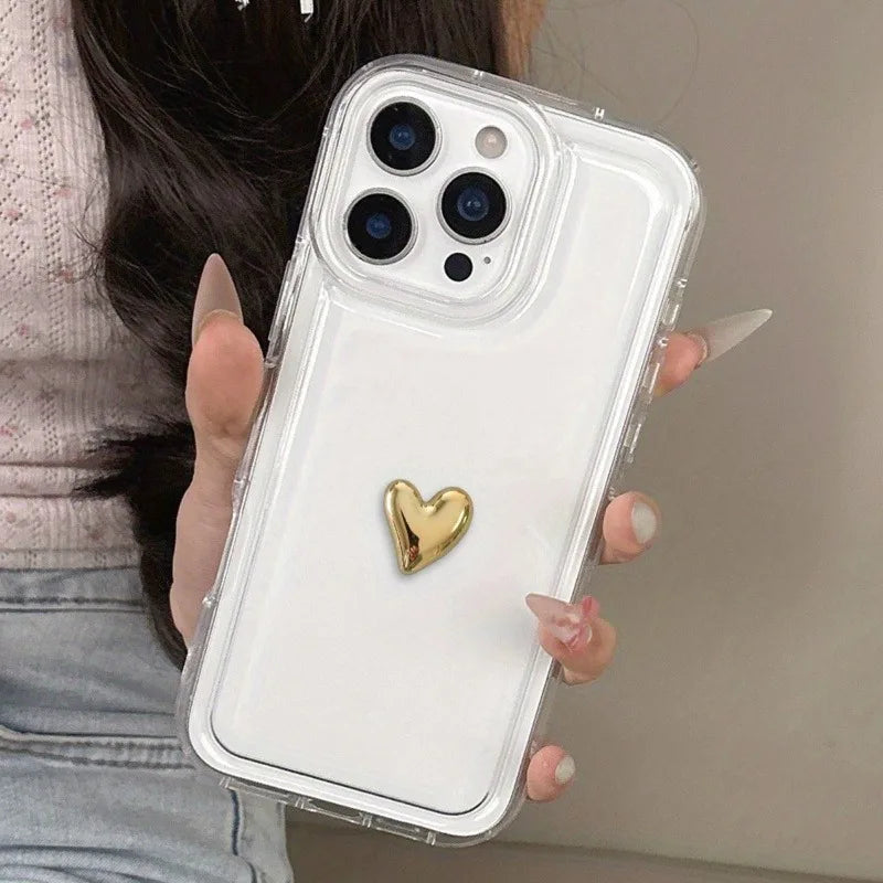 Luxury 3D Gold Love Heart Phone Case For iPhone