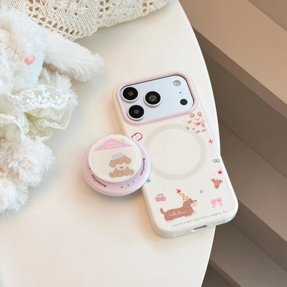 Korean Graffiti Cartoon House Puppy Doll Magnetic Bracket Phone Case For iPhone