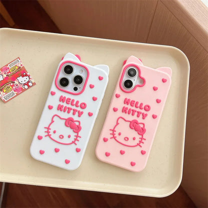 Cute Cartoon Bowknot Hello Kitty Love Heart Soft Silicone Phone Case For iPhone
