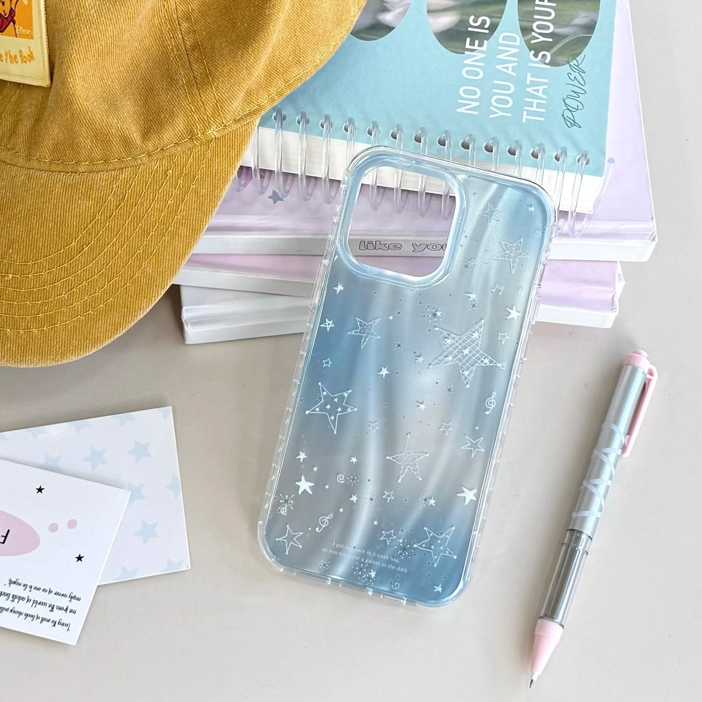 Gradient Blue Star Pattern with Beaded Wrist Chain Korean Style Phone Case
