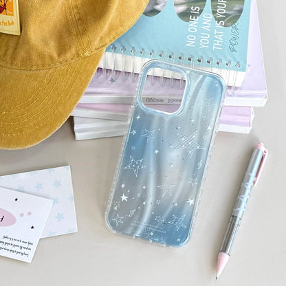 Gradient Blue Star Pattern with Beaded Wrist Chain Korean Style Phone Case