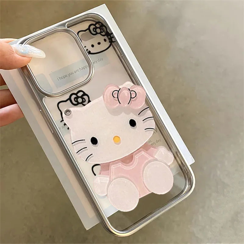 Black Hello Kitty Face Pink Strap Bow Phone Case For iPhone