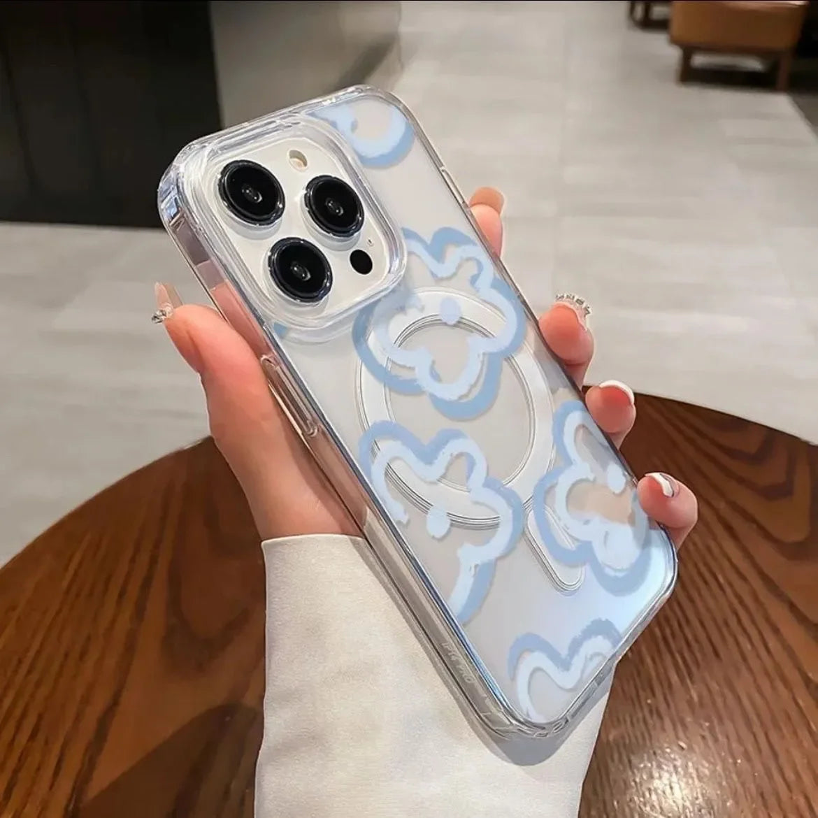Blue Flower Love Magsafe Magnetic Phone Case For iPhone