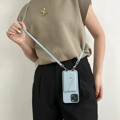 Crossbody Strap Lanyard Leather Phone Case For iPhone