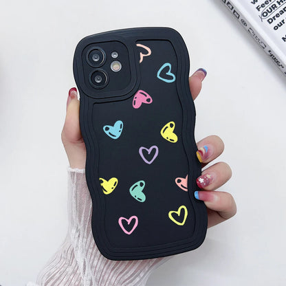 Love Heart Wavy Curved Edge Phone Case For iPhone