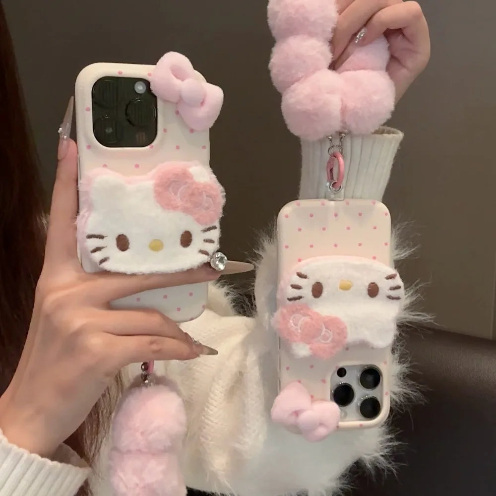 DIY New Kawaii Cat 3D Plush Shape Mobile Phone Case Suitable For iPhone