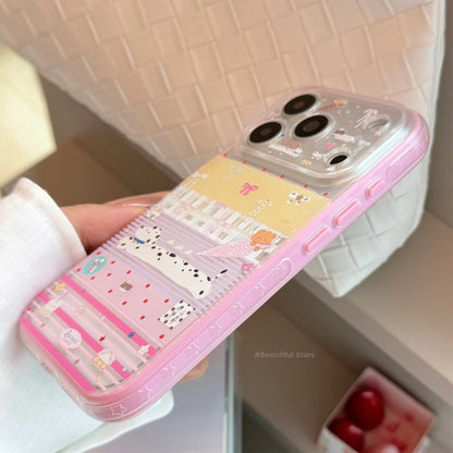 Korean Splicing Cartoon Spotted Puppy Bowknot Pattern Phone Case For iPhone