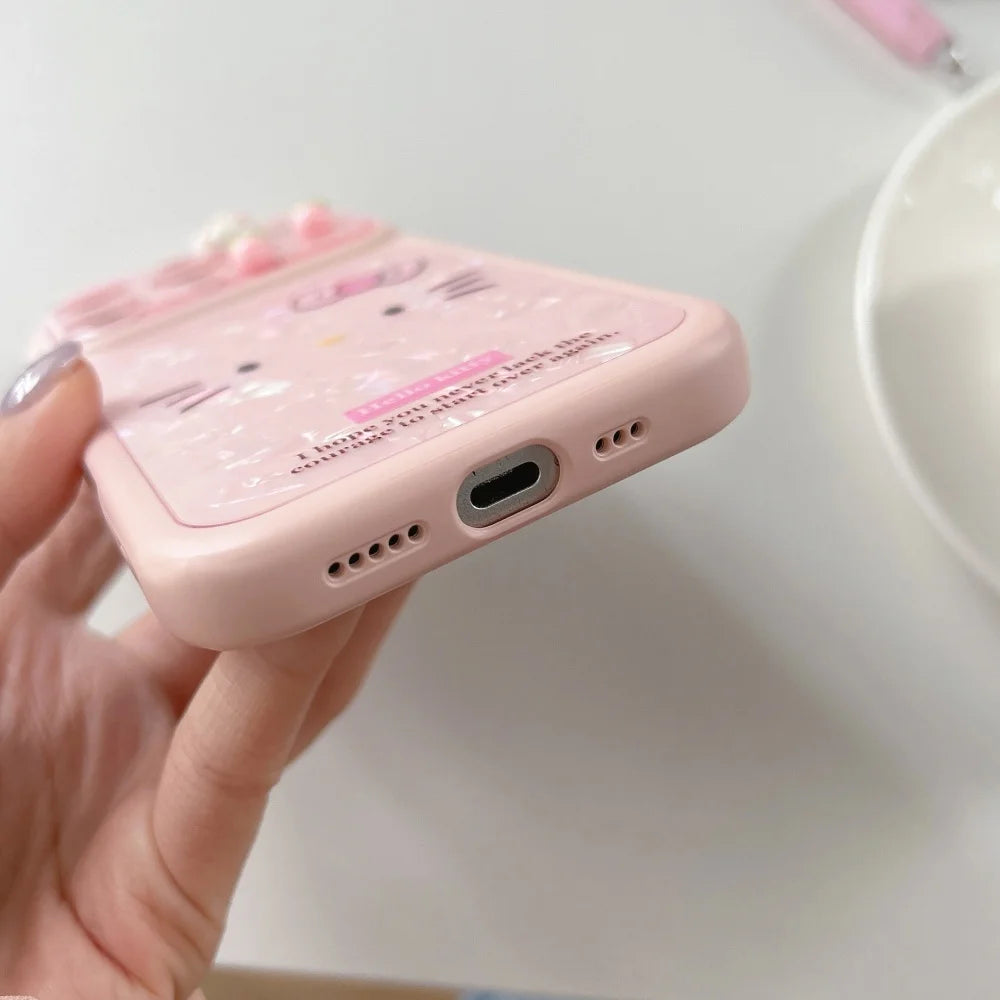 Fashion 3D Cute Pink Cartoon Sanrio Hello Kittty Bow Cat Ears Phone Case For iPhone