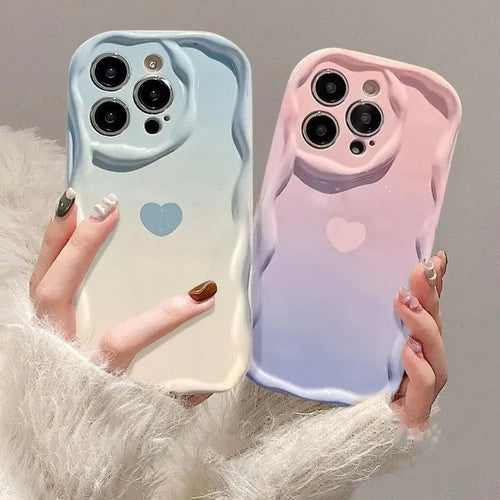 Phone Case For iPhone Wave Gradient Love Heart Soft TPU Cover Funda