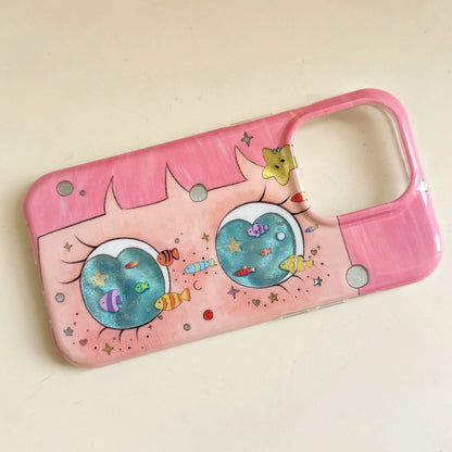 Cute & Childish Pink Hair Lilttle Girl Glittering Big Eyes Phone Case