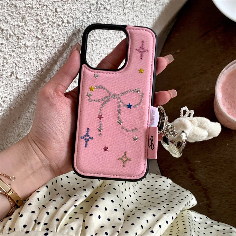 Cute Diamond Bow Denim Phone Case