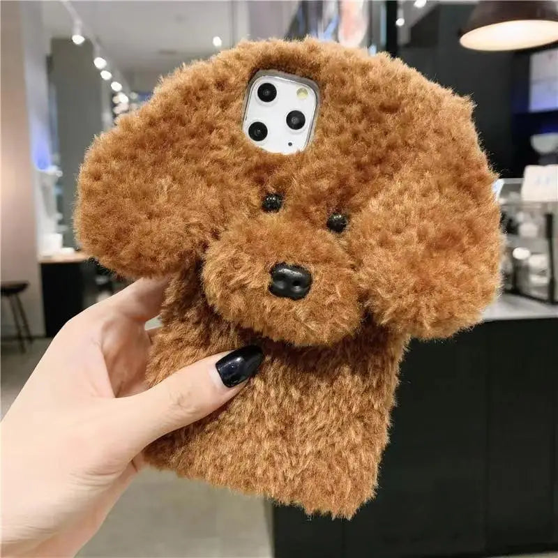 3D Teddy Dog Fluffy Phone Case For iPhone
