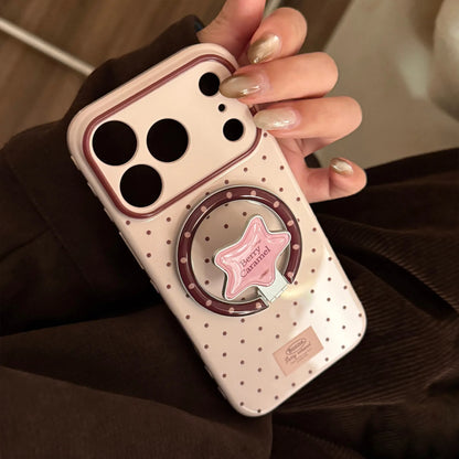 Korean Polka Dots Cartoon Bear Fold Stars Magnetic Bracket Phone Case For iPhone
