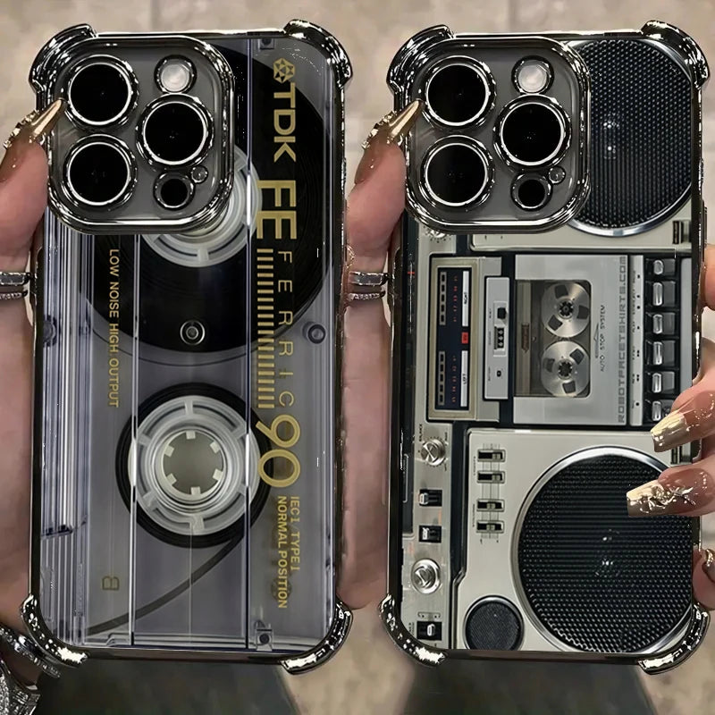 Retro Cassette Pattern Plating Phone Case iPhone