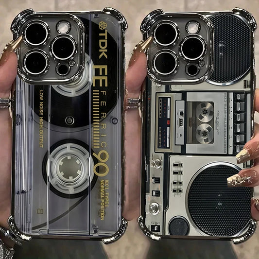 Retro Cassette Pattern Plating Phone Case iPhone