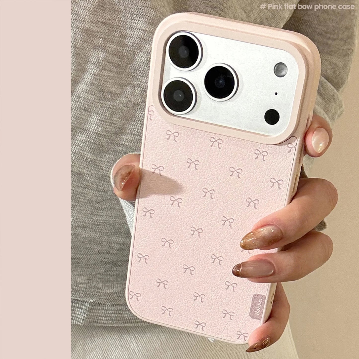Korean Full Screen Pink Bowknot Leather Texture Phone Case For iPhone