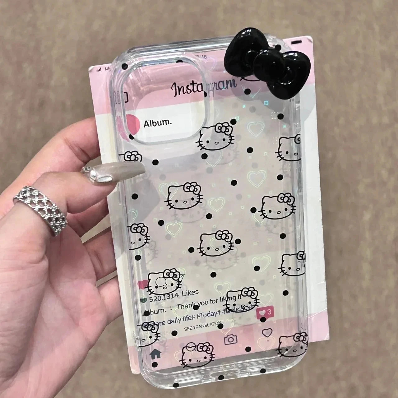 Hello Kitty Black Dot Line KT Phone Case For iPhone