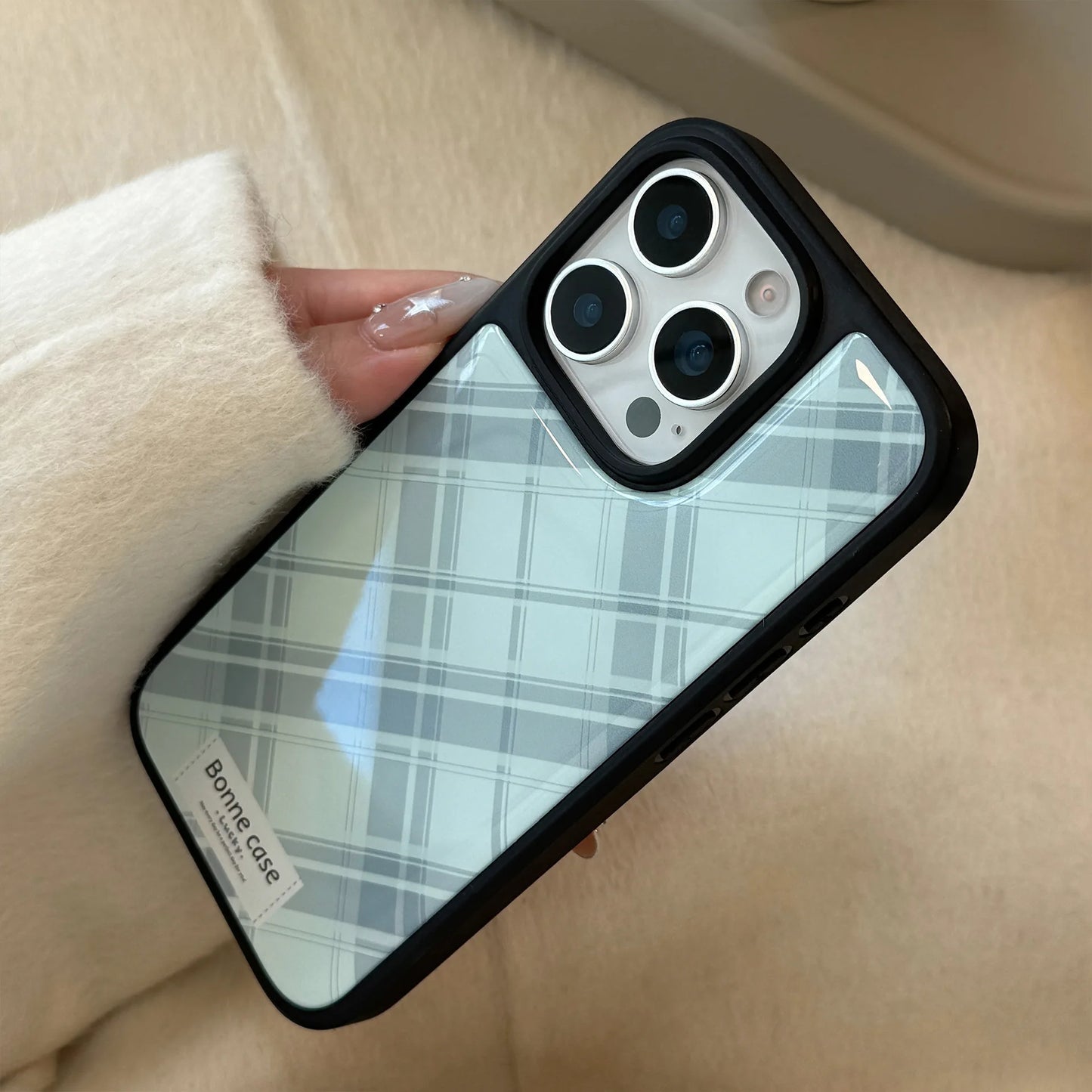 Korean Geometric Checkered Drop Glue Phone Case For iPhone
