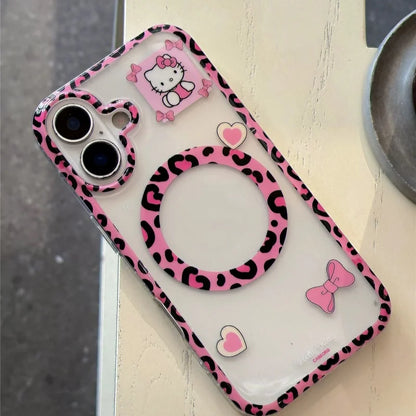 Luxury leopard Cute Hello Kitty Bear Magsafe Wireless Charge Case For iPhone