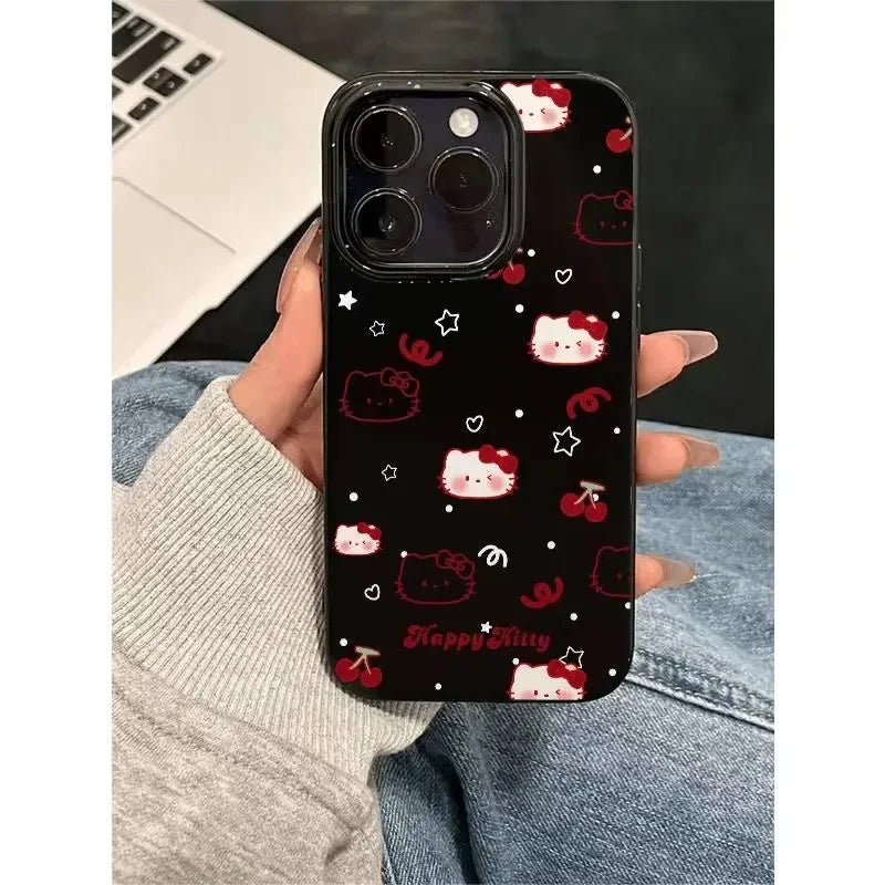 Hello Kitty Black Bow Strap Cherry Phone Case For iPhone